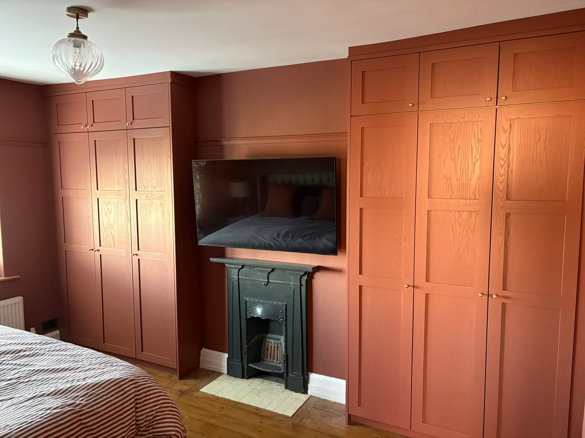 Bespoke bedroom wardrobes with solid Ash fronts and veneered panels - Jacob Lewsey project